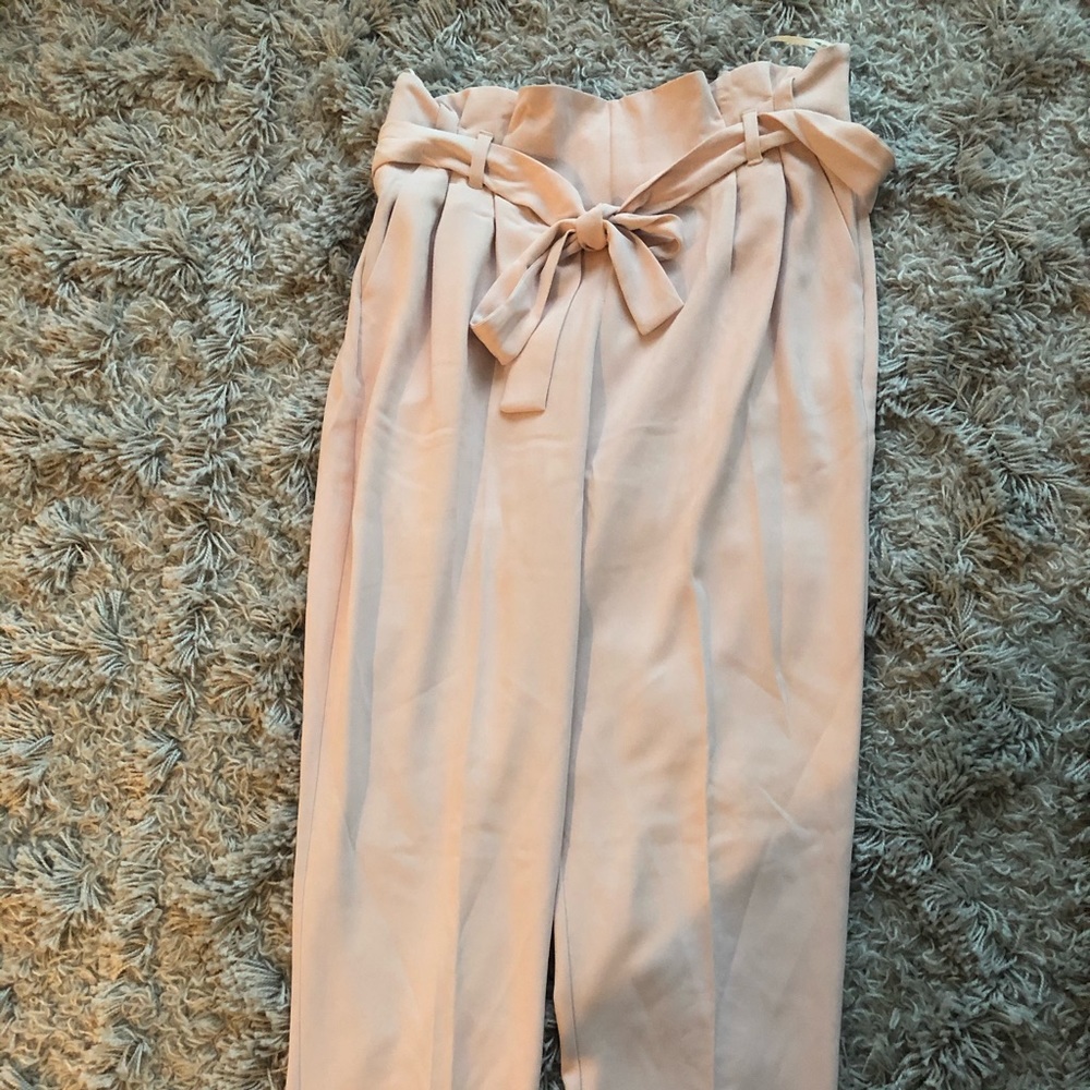 Light pink paper bag waist straight leg pant